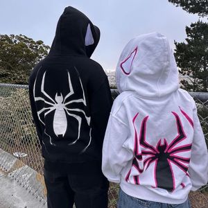 Y2k Emo Mujer Streetwear Sudadera con capucha Spider Punk Zip Up Sudaderas con capucha Gráfico Sudadera de gran tamaño Gothic Harajuku Kpop Alt Ropa para hombres 240110