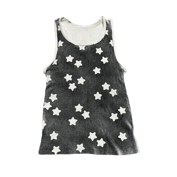 Y2k Ropa retro europea y americana Top con ombligo con estampado de estrellas Chaleco sin mangas para mujer Gótico lindo punk Grunge Hada Corsé Hip-hop Camiseta para bebé