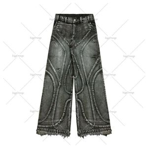 Y2k marque de mode lavé pantalon taille haute hommes Hiphop rétro rayé pantalon large polyvalent décontracté surdimensionné jean femmes 240227