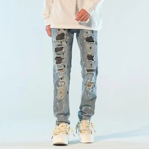 Y2K Fashion Crystal Slim Ripped Jeans Empilled Pantal