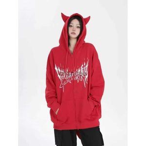 Y2K Fashion Design Devil Tail Femmes Sweetshirts Individualité Zip Up Hoodie High Street Stranger Things Horn esthétique Cloths HKD230725