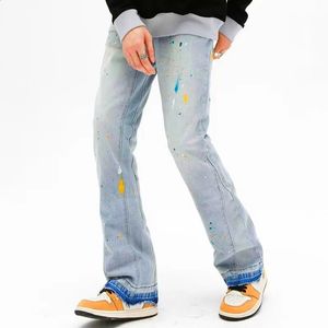 Y2K mode encre Graffiti Baggy déchiré Flare jean pantalon pour hommes vêtements coréen décontracté femmes Denim pantalon Vetements Homme 240125