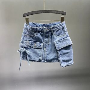 Y2K Fashion onregelmatige zak vracht Denim Rok Vrouwen Kleding Zomer sexy A-lijn Hip Skirts vrouwelijke bodems streetwear 240412