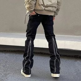 Y2K Fashion Zipper Black Fared Jeans Pantalon Cargo For Men Designer Vêtements Straitement Solid Casual Long pantalon Ropa Hombre 240420