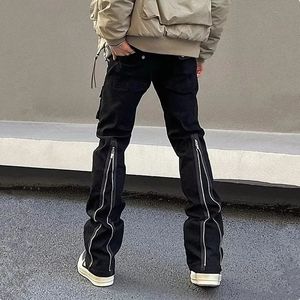 Y2K Fashion Zipper Noir Jeans évasés Pantalon cargo pour hommes Vêtements de créateurs Droite Solide Pantalon long décontracté Ropa Hombre 240309