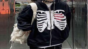 Y2k Gothic Skeleton Zip Up Sweatshirts Oversized Hoodie Mannen Herfst Lange Mouw Jas Mannelijke Jaren '90 Vintage Harajuku Grunge Clothes2928150