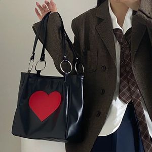 Y2K Handbag Femmes Cœur Impression Soft PU Le cuir en cuir PU Sac à grande capacité
