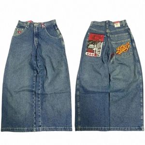 Y2k Harajuku Baggy Jeans mannen JNCO vintage Hip Hop Geborduurde hoge kwaliteit jeans Goth streetwear mannen vrouwen Casual wijde pijpen jeans 87lv #