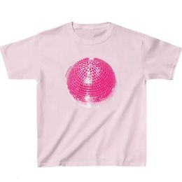 Y2K Harajuku Tops Femmes Disco Ball Print T-shirts Streetwear Crop Top Aesthetic Gothic Baby Tees Slim 2000 Vintage Emo Girls 240510