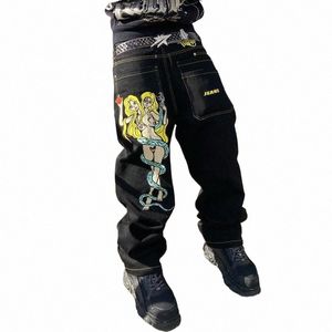 Y2K Hip Hop Anime Devil Imprimer Crowboy Lg Pantalon Taille Basse Droite Jambe Large Jeans Femme Vintage Fi Lâche Denim Pantalon Q8bW #