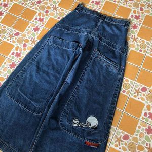 Y2K Hip Hop Pocket Oversized Blue Vintage Baggy Jeans Mens Dames Haruku Gothic High Taille Wide Been Broeken