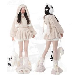 Y2k Hoodie Dames Bunny Oren Kawaii Capuchon Casual Mode Schattig Slanke Sexy Top Harajuku Stijl Hoge Taille Bud Rok Pak 240104