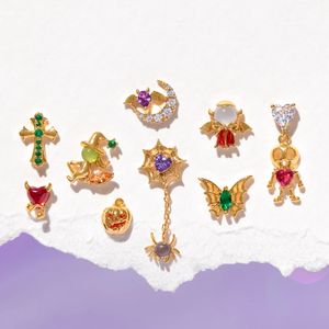 Y2K INS Mignon Multi Élément Exquis Zircon Araignée Crâne Coeur Lune Citrouille Démon Halloween Stue Boucles D'oreilles Pour Femmes Filles 240313