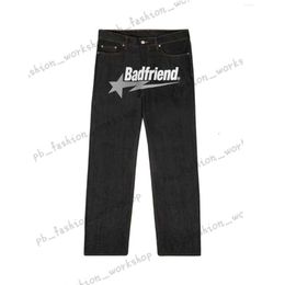 Pantalones vaqueros Y2k Hip Hop Badfriend con estampado de letras, pantalones negros holgados, moda Harajuku, pantalones de pie ancho Punk Rock, ropa de calle 763