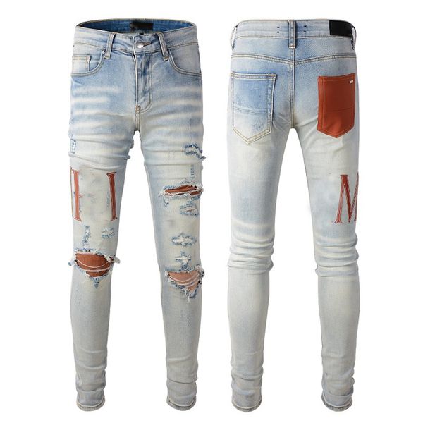 Y2K Jeans Designer Mens Skinny Design Couleurs Pantalon Long Hippop Autocollant Broderie Slim Denim Straight Streetwear Skinny Gros Shorts 30-40 XWBE