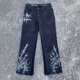 Y2K Jeans para hombres Harajuku Tinta estampada de tinta personalizada Jeans negros Jeans negros Góticos Fashion Fashion Loos