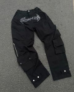 Jean Y2k Harajuku Hip Hop rétro noir, pantalon Cargo multi-poches pour homme, Punk gothique Baggy, pantalon à jambes larges, Streetwear 240113