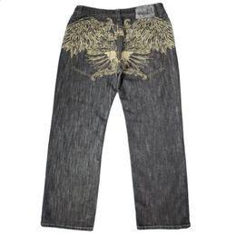 Y2K Jeans Harajuku rétro gothique aile lettre motif Baggy pantalon noir Punk Hip Hop Wideleg Streetwear 240313