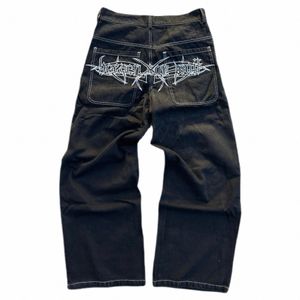 Y2K Jeans Harajuku Rétro Crâne Graphique Baggy Jeans Pantalon Noir Nouveau Punk Rock Hip Hop Gothique Pantalon Large Streetwear 48Rk #