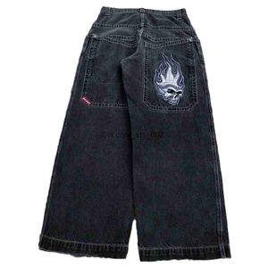 Pantalones vaqueros Y2k con estampado de calavera de Hip Hop para hombre y mujer, pantalones vaqueros holgados de gran tamaño con bolsillo, pantalones vaqueros Vintage de diseñador, pantalones de pierna ancha, ropa de calle