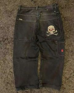 Y2K Jeans Men Harajuku Hip Hop Retro Skull Graphic Broidered Baggy Jeans Denim Pant