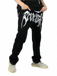 Y2K Jeans Punk Hip Hop Alfabeto Impresión Baggy Pantalones negros Hombres 2023 Nueva tendencia Rock Gothic Pantalones de pierna ancha de gran tamaño Streetwear d3iz #