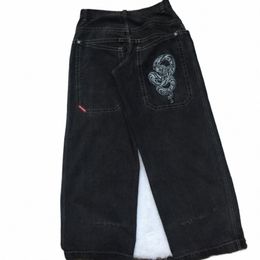 Y2K Jeans Streetwear Hommes Femmes Hip Hop Serpent Graphique Imprimer Gothique Surdimensionné Baggy Jeans Pantalon Noir Harajuku Gothique Large Pantalon V1Dv #