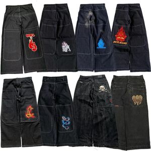 Y2K JNCO Hip Hop Borded Hip Hop Jeans Tribal Jeans Tribal Streetwear Harajuku Pantalones negros Negocios Biros de pierna ancha 240415