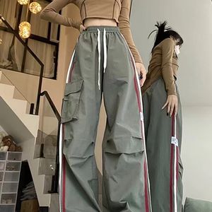 Y2K Kpop Cargo Pant Women Drawstring Pockets Wide Been Chic Punk Pants Baggy Striped Sports Sweatpants Parachute Jogger broek