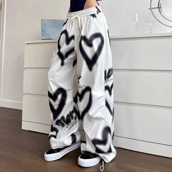 Y2K Love Graffiti Pantalon de jambe large Femmes High Waist Streetwear Loose DrawString Jogging Pantal