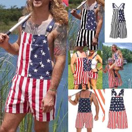 Heren en dames gestreepte sterren shorts American Independence Day vlagpaar Suspenders T230516