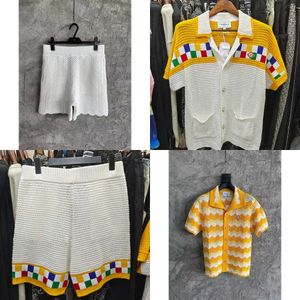 Sweaters de Casablanca amarilla y2K para hombres para hombres de manga corta para hombres de color corta, sudadera de alta calidad 230830