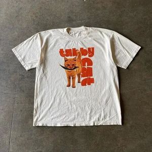 Y2K Mens Shirt Summer Harajuku Street Apparel Orange Cat Imprimé Classic Classic Slim Fit Top Top Womens T-shirt 240506