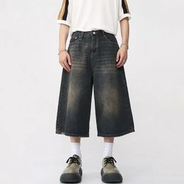 Y2K MENS Vintage Streetwear Breeches Corée HARAJUKU DENIM LEG LAG PRANTER PANTAL CHORD JORTS BERMUDAS Jeans Shorts alt Clothes 240411