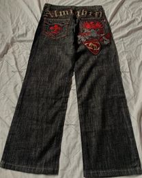 Y2k pantalon américain haute rue patchwork monogramme brodé jean hommes Goth Harajuku mode jambe large 240113