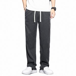 Pantalones y2k hombres streetwear tela lyocell pantalones rectos sueltos delgados pantalones elásticos con cordón pantalones vaqueros para hombres talla grande M-5XL h2K7 #