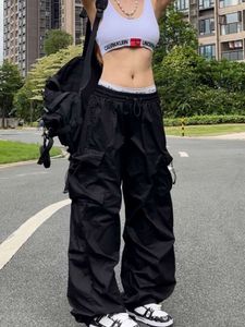 Pantalon noir Parachute Y2K pour femmes, Streetwear Hippie, poches surdimensionnées, pantalon Cargo Haruku, jambes larges, Baggy, survêtement