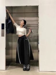 Y2K – jupe Parachute pour femmes, Vintage, Streetwear coréen, ample, rayé sur le côté, noir, décontracté, cordon de serrage, esthétique, 240110