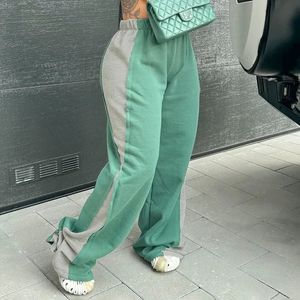 Y2K Patchwork Fleece Sports broek Women Casual High Tailed Wide Leg broek Hipster Winter Streetwear 2024 Harajuku 240426