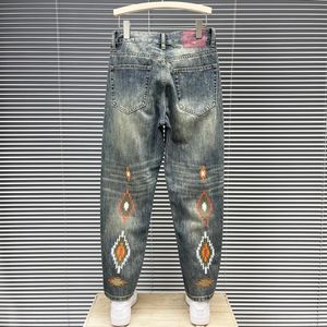 Y2K personnalité broderie rétro vieux Denim pantalon hommes droite grande taille lâche américain rue hip-hop jean belle tendance 240118