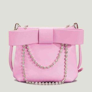 Y2K Pink Bow Sacs à main pour les femmes Sac à bandoulière de la chaîne de cristal Sac à corps carré sous lambrisse Sac de soirée Sacs de soirée 2022 G220531