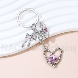 Y2K Pink Heart Wing Bow Keychain Pretty Pendant Key Ring pour les femmes Girls Amitié Cadeau à la main