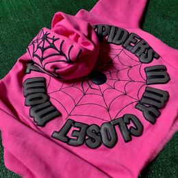 Y2K Pink Hoodie Spider Web Print Oversized Long Sleeve Harajuku Hip Hop Grunge Fashion Sweatshirt pullover Goth 240320