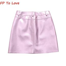 Y2k roze paarse pu mini-rokken metallic lederen streetwear sexy barbie droped wasit chic feest a-line pbza vrouw outfit