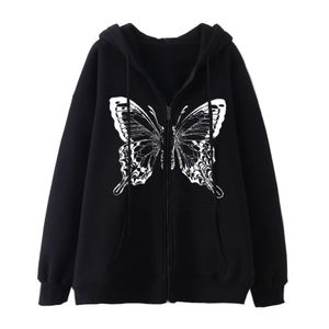 Y2K Pullover Skeleton Zip Up Hoodie Men Femmes Gothic Butterfly Print Sweatshirt surdimensionné HARUKU SKULL VESTRES MINEURS SPOST