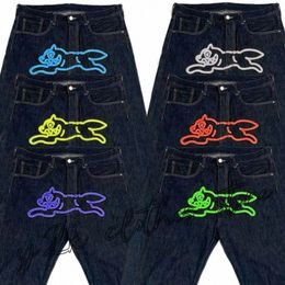 y2k paarse jeans voor herenontwerper Men Harajuku Hip Hop Dog grafische print baggy zwarte broek punk rock gothic brede broek streetwear denim tranen Jean 276n#