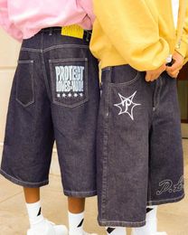 Y2k shorts pour hommes lâches décontractées droite jean hip hop punk denim gym mens street street pantalon de survêtement noir 240517