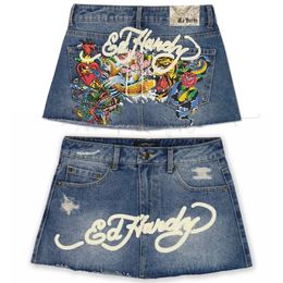 Y2k jupe femmes fille doux Hip Hop lettre imprimer Vintage bleu Denim taille haute mince gothique Mini court 240321