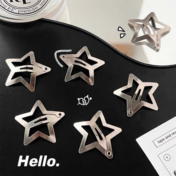 Y2k Spicy Girl Star Hair Clip Instagram Style Métallique Doux Cool Argent Cinq Pointes Polyvalent Bb