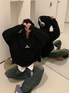 Y2K Spring Gray Women Clothing Koreaanse modebrief Baggy pullover Streetwear Sweatshirt lange mouwen pluche marineblauwe tops
